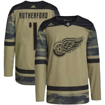 Authentic Adidas Youth Jim Rutherford Detroit Red Wings Military Appreciation Practice Jersey - Camo