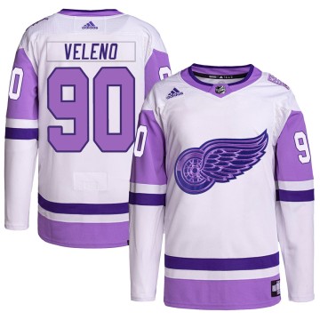 Authentic Adidas Youth Joe Veleno Detroit Red Wings Hockey Fights Cancer Primegreen Jersey - White/Purple