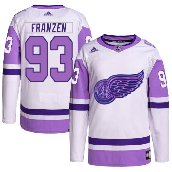 Authentic Adidas Youth Johan Franzen Detroit Red Wings Hockey Fights Cancer Primegreen Jersey - White/Purple