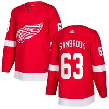 Authentic Adidas Youth Jordan Sambrook Detroit Red Wings Home Jersey - Red