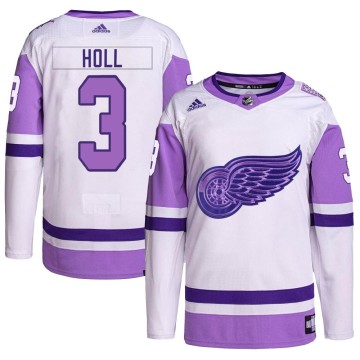 Authentic Adidas Youth Justin Holl Detroit Red Wings Hockey Fights Cancer Primegreen Jersey - White/Purple