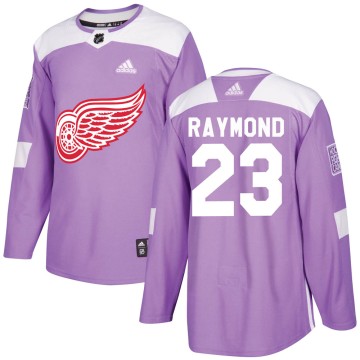Authentic Adidas Youth Lucas Raymond Detroit Red Wings Hockey Fights Cancer Practice Jersey - Purple