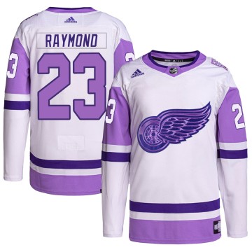 Authentic Adidas Youth Lucas Raymond Detroit Red Wings Hockey Fights Cancer Primegreen Jersey - White/Purple
