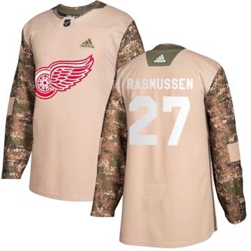 Authentic Adidas Youth Michael Rasmussen Detroit Red Wings Veterans Day Practice Jersey - Camo