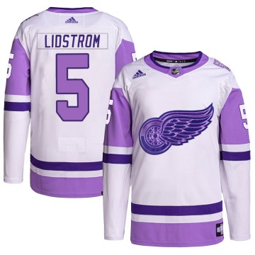 Authentic Adidas Youth Nicklas Lidstrom Detroit Red Wings Hockey Fights Cancer Primegreen Jersey - White/Purple