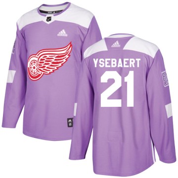 Authentic Adidas Youth Paul Ysebaert Detroit Red Wings Hockey Fights Cancer Practice Jersey - Purple