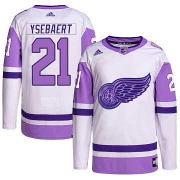 Authentic Adidas Youth Paul Ysebaert Detroit Red Wings Hockey Fights Cancer Primegreen Jersey - White/Purple