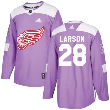 Authentic Adidas Youth Reed Larson Detroit Red Wings Hockey Fights Cancer Practice Jersey - Purple