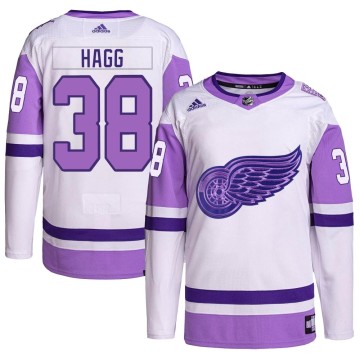 Authentic Adidas Youth Robert Hagg Detroit Red Wings Hockey Fights Cancer Primegreen Jersey - White/Purple