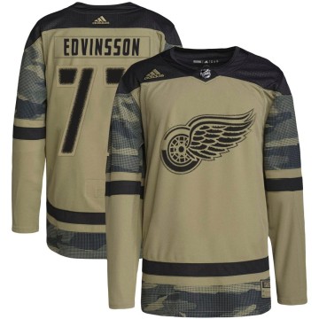 Authentic Adidas Youth Simon Edvinsson Detroit Red Wings Military Appreciation Practice Jersey - Camo