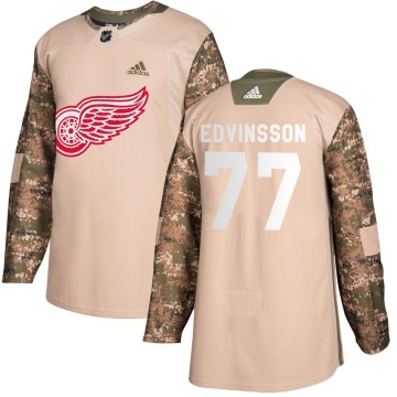 Authentic Adidas Youth Simon Edvinsson Detroit Red Wings Veterans Day Practice Jersey - Camo