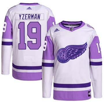 Authentic Adidas Youth Steve Yzerman Detroit Red Wings Hockey Fights Cancer Primegreen Jersey - White/Purple
