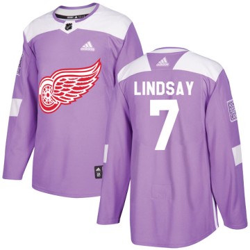 Authentic Adidas Youth Ted Lindsay Detroit Red Wings Hockey Fights Cancer Practice Jersey - Purple