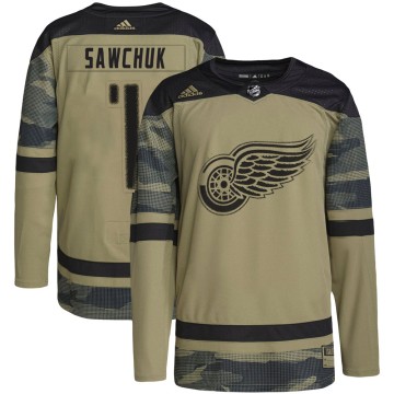 Authentic Adidas Youth Terry Sawchuk Detroit Red Wings Military Appreciation Practice Jersey - Camo