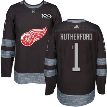 Authentic Men's Jim Rutherford Detroit Red Wings 1917-2017 100th Anniversary Jersey - Black