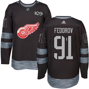 Authentic Men's Sergei Fedorov Detroit Red Wings 1917-2017 100th Anniversary Jersey - Black